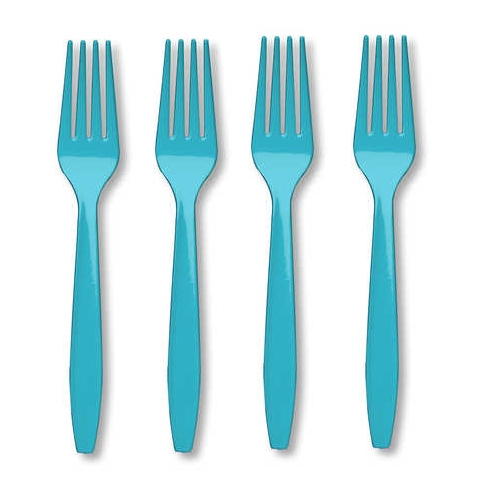 Premium Plastic Forks - Bermuda Blue - 24 per Case - Case of 12