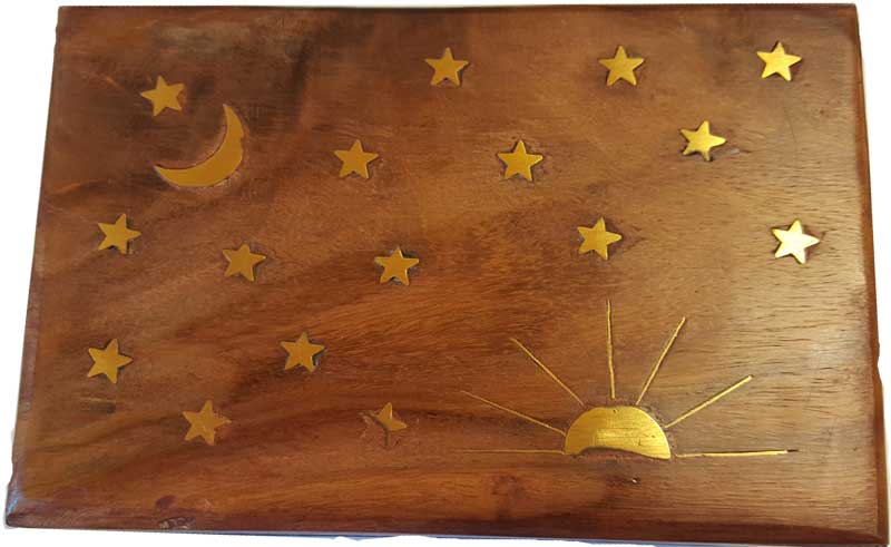 FB46SM Stars & Moon Brass Inlay Box, 4 x 6 in -  AzureGreen