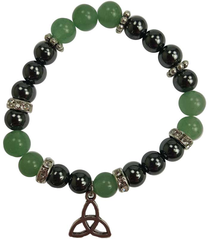 8 mm Aventurine-Hematite Bracelet with Triquetra