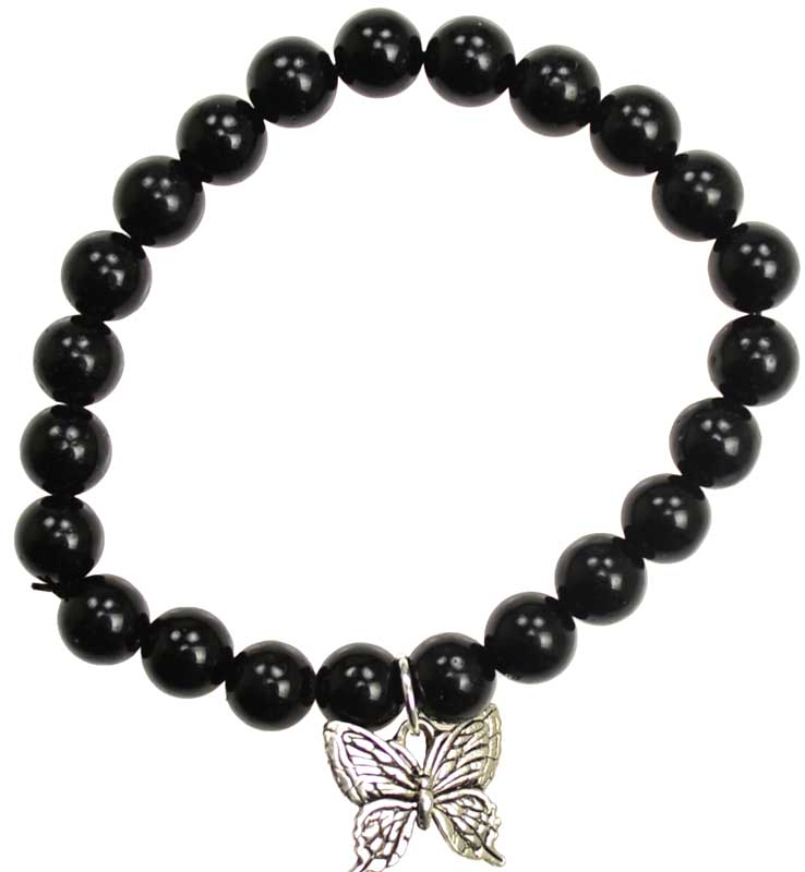 Black Obsidian Hope Butterfly Silver Bracelet - Black
