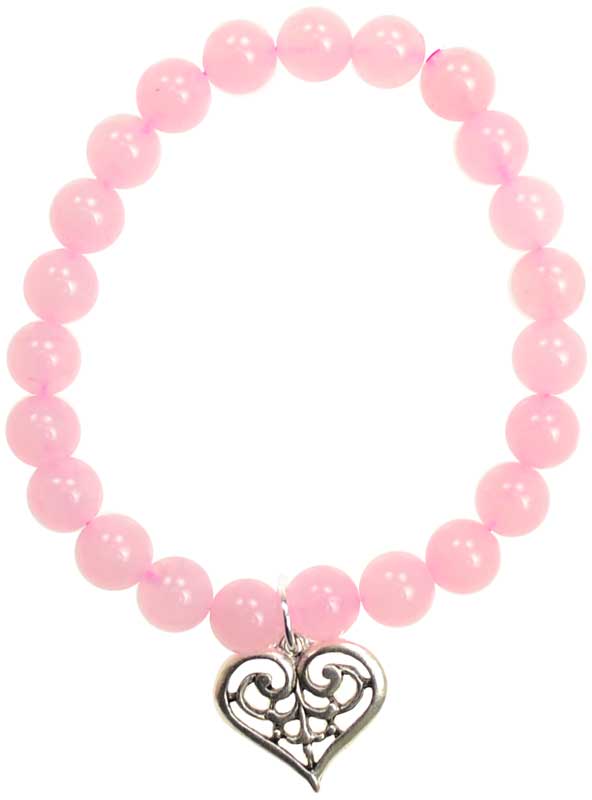 Rose Quartz Heart Bracelet - Pink - One Size - Elastic Band - Celtic Knot Charm