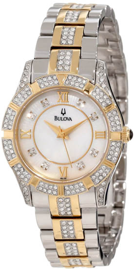 Picture of Bulova 98L135 Two Tone Stainless Steel Case & Bracelet Mother of Pearl Dial Crystals Ladies Watch