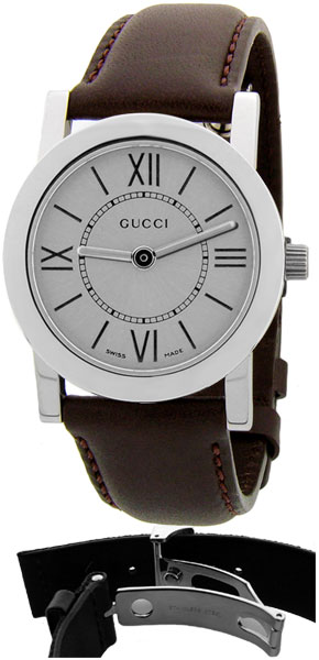 Picture of Gucci 25260 5200 Brown Leather Strap Silver Dial Ladies Watch