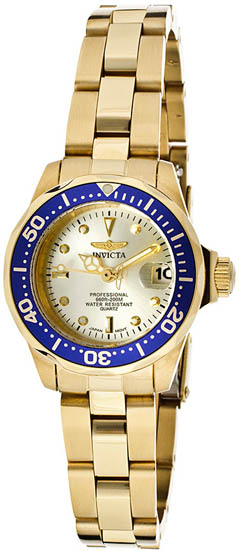 Picture of Invicta 14126 Ladies Pro Diver Gold Tone Stainless Steel Case & Bracelet Champagne Tone Dial Magnified Display Mens Watch