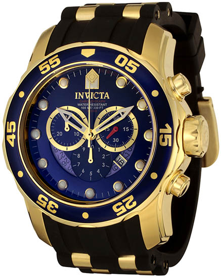 6983 Gold Tone Pro Diver Quartz Chronograph Blue Dial Black Strap