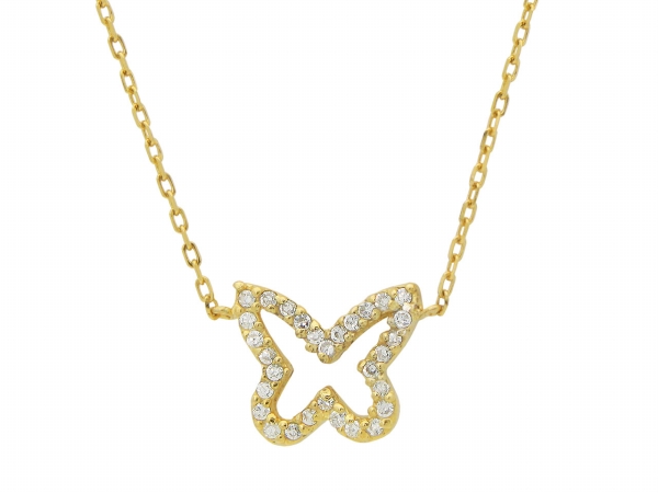 Silver 18K Gold Plated Butterfly Shape Cubic Zirconia Pendant Necklace, 16 in. Plus 2 in -  The Gem Collection, TH978528