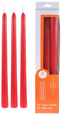 10 Taper Candles - Red, Unscented, 3 Pack case of 60