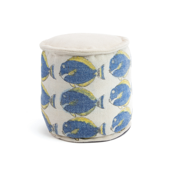 Picture of Go Home 20637 Cotton & Wool School of Fish Pouf - White&#44; Blue & Yellow - 16 x 16.5 x 16.5 in.