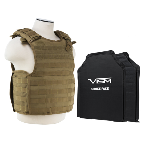 QR Plate Carrier Vest with Two 11 x 14 in. Soft Panels, Tan