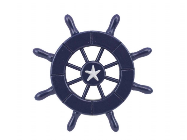 6 in. Dark Blue Decorative Ship Wheel with Starfish