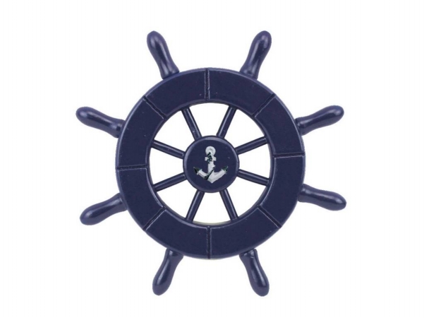 6 in. Dark Blue Decorative Ship Wheel with Anchor