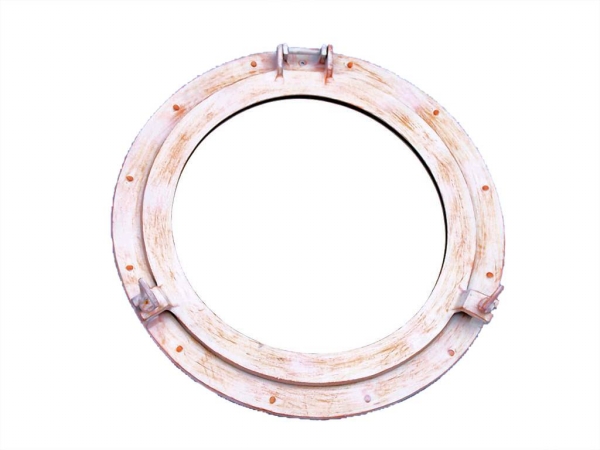 20 in. Rustic White Aluminum Deluxe Class Decorative Ship Porthole Window
