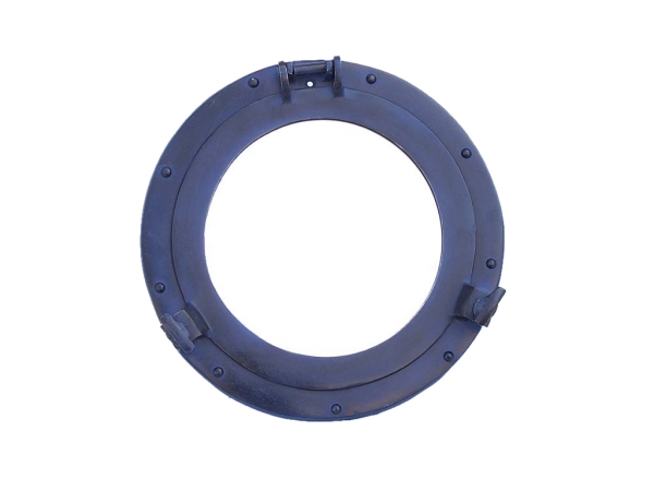12 in. Rustic Blue Aluminum Deluxe Class Decorative Ship Porthole Mirror