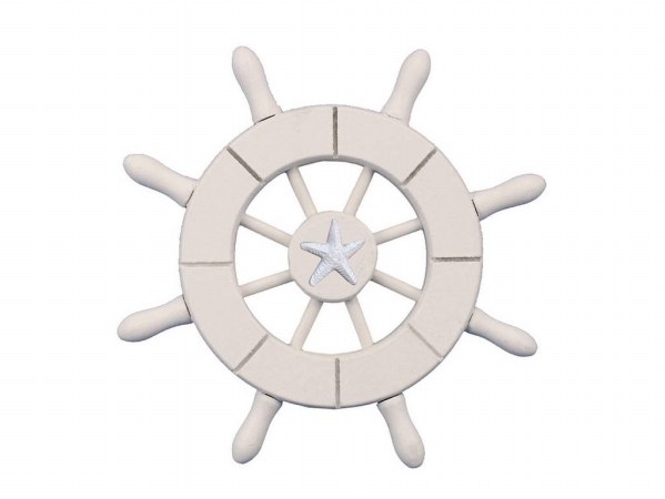 6 in. White Decorative Ship Wheel with Starfish
