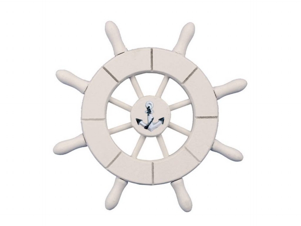6 in. White Decorative Ship Wheel with Anchor - 6in. - White