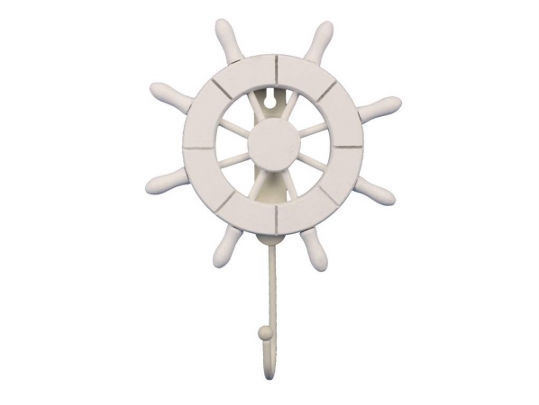 8 in. White Decorative Ship Wheel with Hook