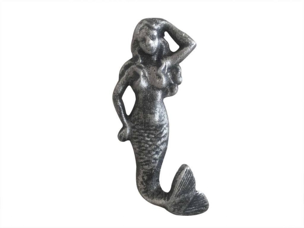 6 in. Antique Silver Cast Iron Mermaid Hook