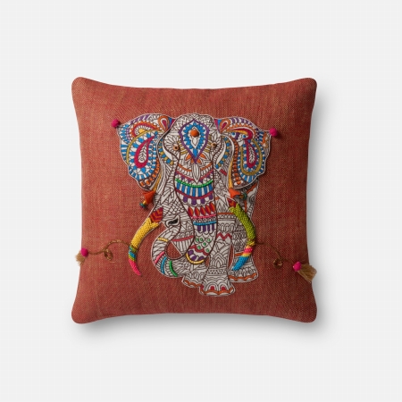 Loloi DSETP0492RUMLPIL1 D Set 100 Percent Cotton Square Pillows - Rust & Multi Color, 18 x 18 in.