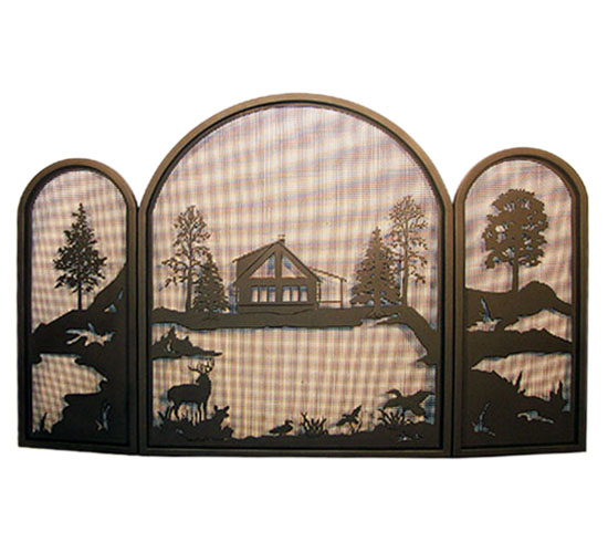 122977 44 x 31 in. Quiet Pond Fireplace Screen, Black Mesh