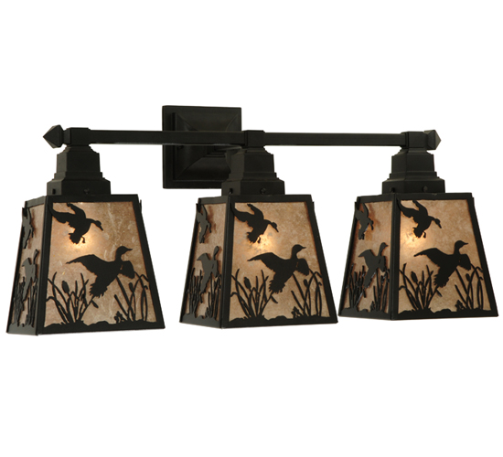 136926 28 in. Ducks in Flight 3 Light Wall Sconce, Black & Silver Mica