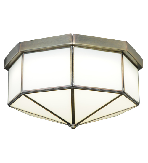 138821 15.25 in. Eltham Flushmount, Flashed White Opal Antique Brass