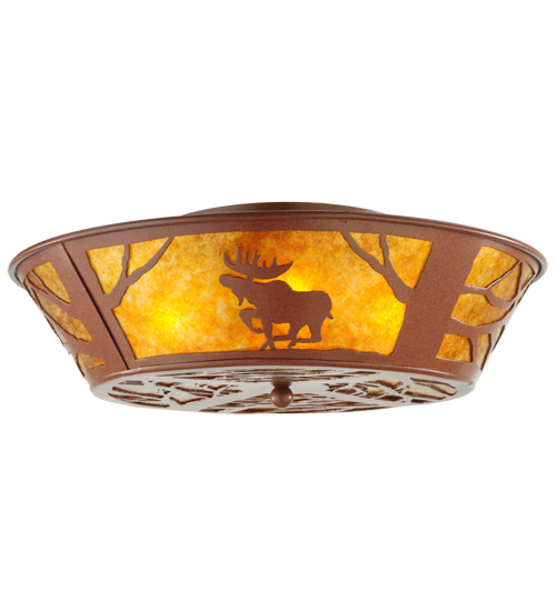 142168 22 in. Northwoods Moose on The Loose Flushmount, Rust & Amber Mica