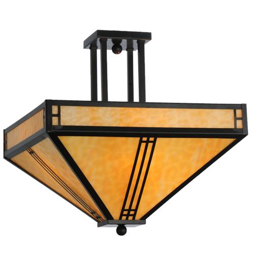 143407 18 in. Square Prairie Loft Semi-Flushmount, Beige Craftsman Brown
