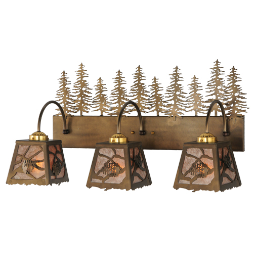 143443 28 in. Spruce Pine 3 Light Vanity Light, Antique Copper & Silver Mica