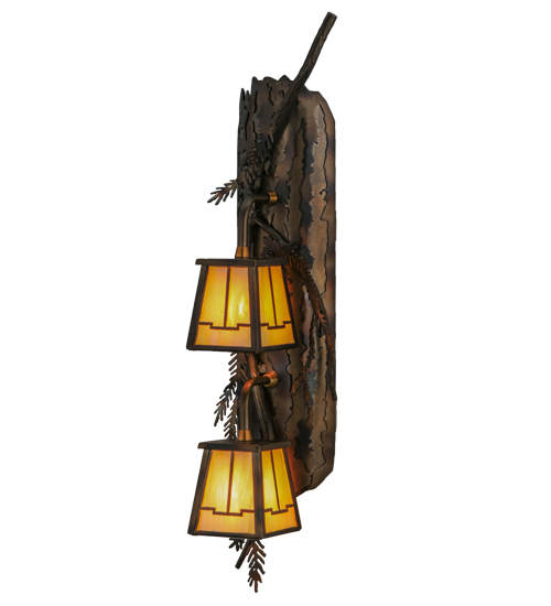 143666 6.5 in. Pine Branch Valley View 2 Light Vertical Wall Sconce, Antique Copper & Bai