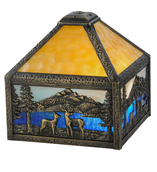 147736 9 in. Square Deer Lodge Shade, Ba & Na & Eb Craftsman Brown Highlighted