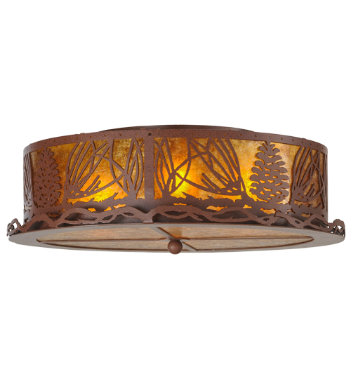 145056 21.5 in. Mountain Pine Flushmount, Rust & Amber Mica