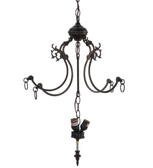 4 Fancy Q-Arm & Center with 3 Light V Invert Cluster - Mahogany Bronze