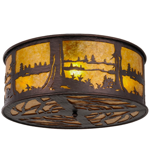 26 in. Quiet Pond Flushmount, Mahogany Bronze & Amber Mica Pinebark