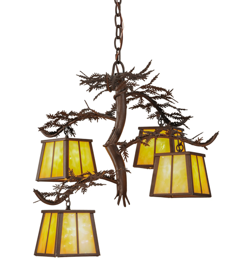 147619 28 in. Pine Branch 4 Light Chandelier, Cafe Noir & Ba