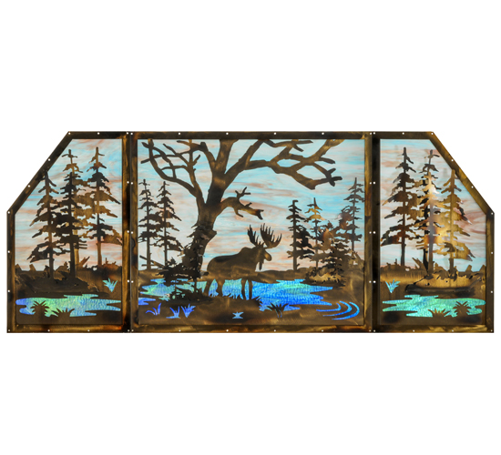 147850 72 x 30 in. Moose At Lake 3 Panel Stained Glass Window