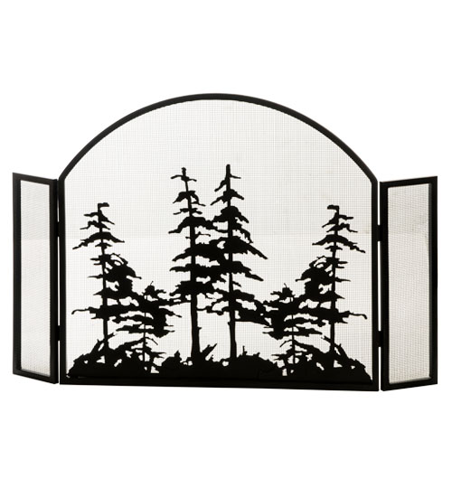 147758 50 x 34 in. Tall Pines Arched Fireplace Screen, Matte Black Mesh