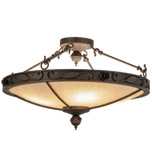 149758 28 in. Arabesque Flushmount, Copper Rust & Alabaster Acrylic Gold High Lights