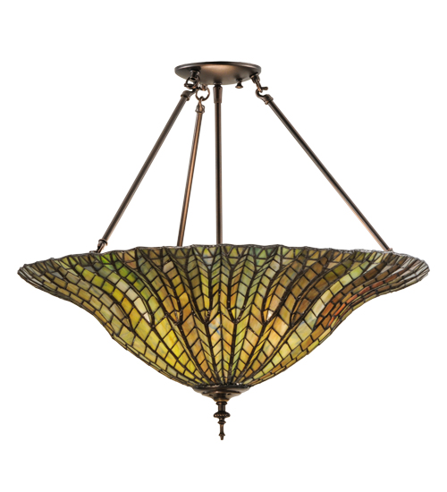 149761 24 in. Tiffany Lotus Leaf Semi-Flushmount, Green & Blue