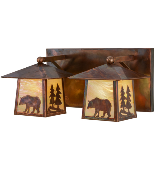 150779 22 in. Pine Tree & Bear 2 Light Vanity Light, Bai Vintage Copper