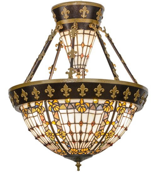 150922 19 in. Fleur-De-Lis Semi-Flushmount, Copper Vein & Nu Gold