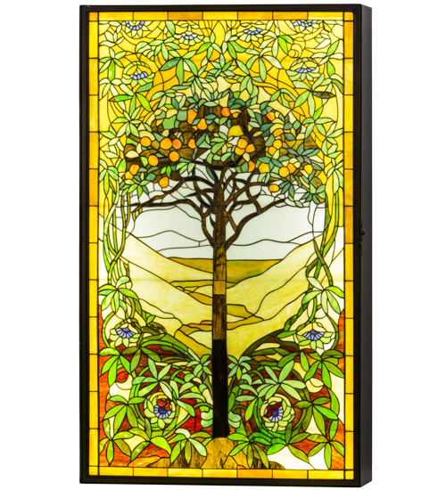 152459 30 in. Tiffany Tree of Life Stained Glass Lighted Window, Mahogany Bronze Warm White - 1539 Piece