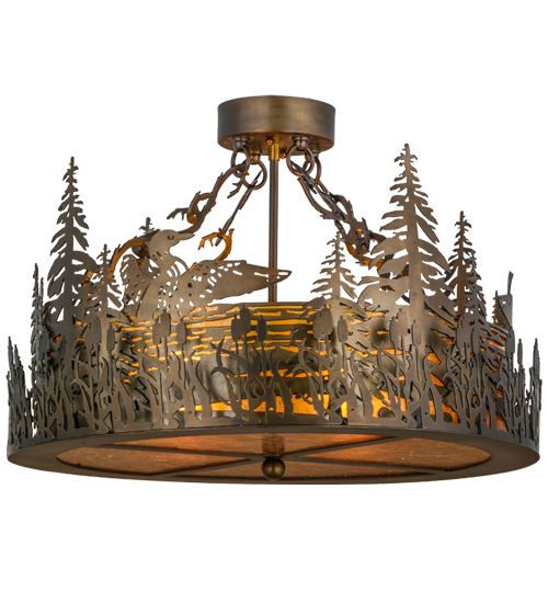 22 in. Loon Semi-Flushmount, Antique Copper & Amber Mica