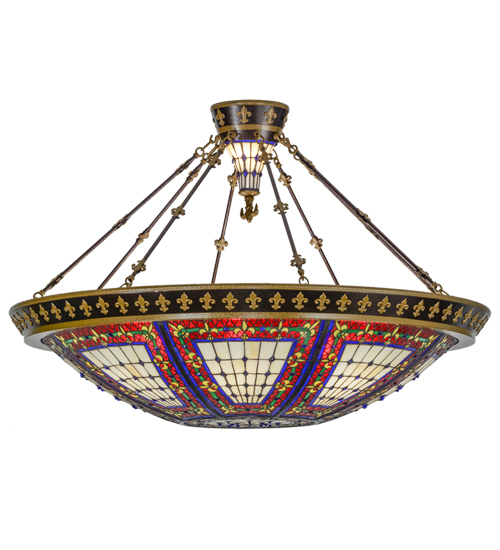 154145 45 in. Fleur-De-Lis Semi-Flushmount, Beige Ha Green & Blue Amber