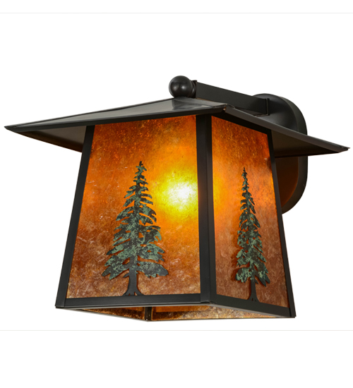 12 in. Stillwater Tall Pine Solid Mount Wall Sconce, Craftsman & Amber Mica Green Trees