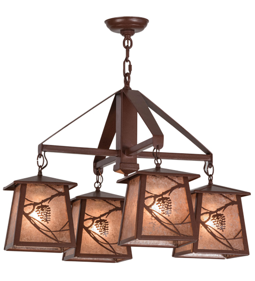 28 in. Whispering Pines 4 Light Chandelier, Rust & Silver Mica
