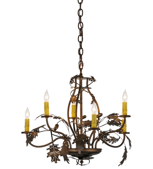28 in. Oak Leaf & Acorn 6 Light Chandelier, Antique Coppper