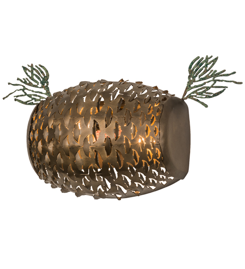 158932 14 in. Stoneycreek Pinecone Wall Sconce, Antique Copper & Green Needles
