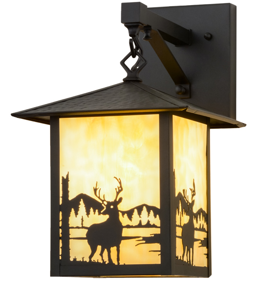 9 in. Seneca Deer Creek Hanging Wall Sconce, Beige Black Text Powdercoat