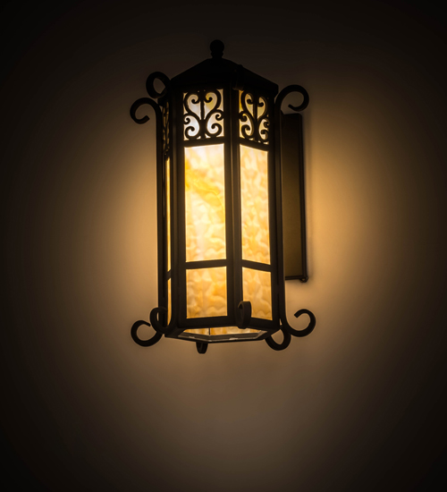 12 in. Caprice Lantern Wall Sconce, Wrought Iron & Baf-0638 - Victorian Gothic