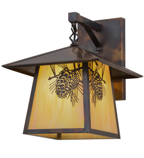 12 in. Stillwater Winter Pine Hanging Wall Sconce, Bai Dark Burnished Antique Copper & Chemical Finish